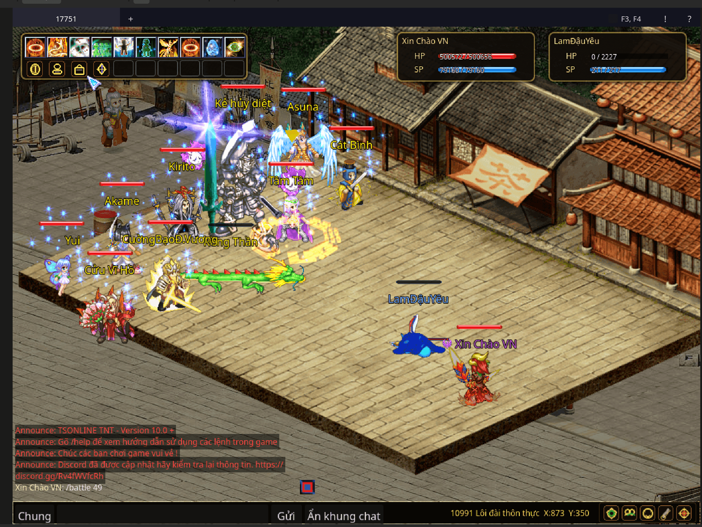 TSOnline TNT battle scene showing a character using a skill