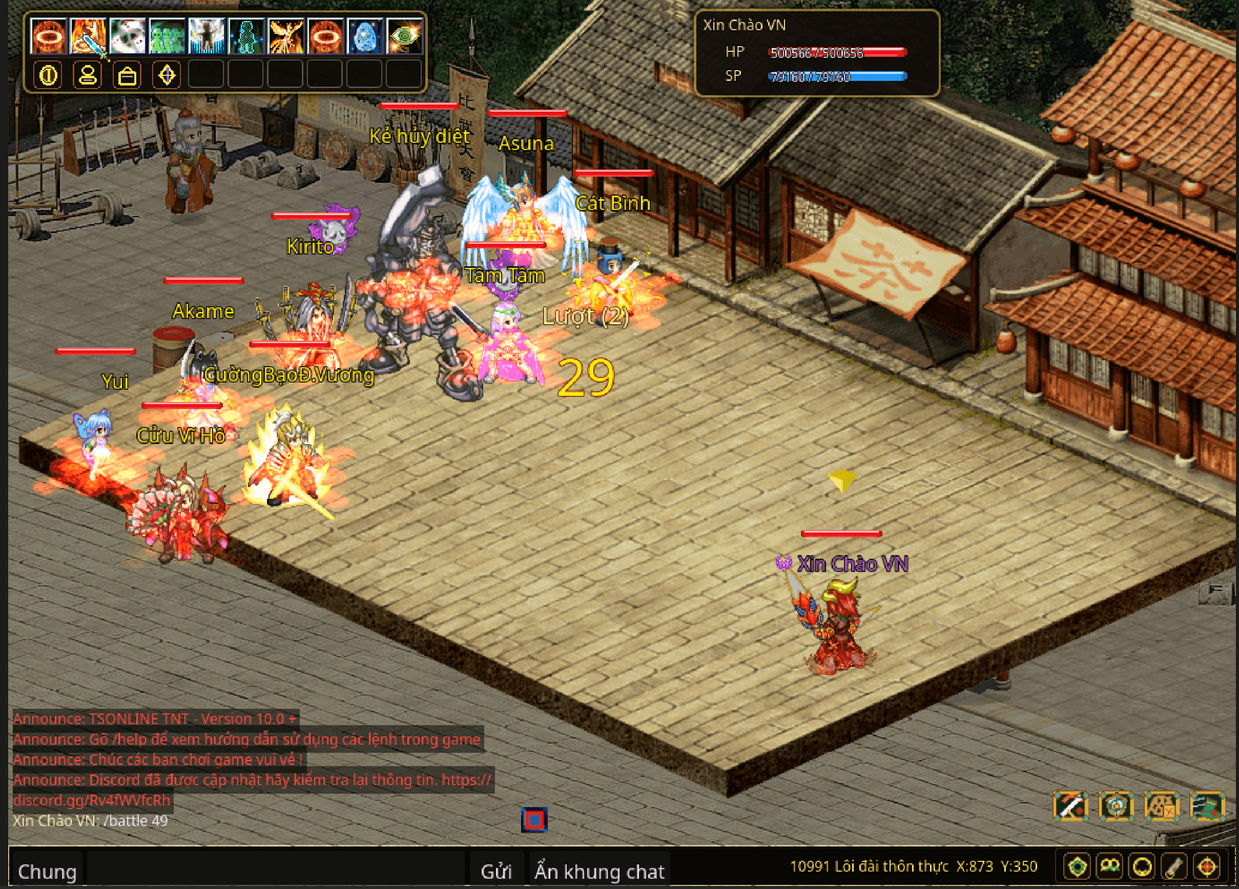 TSOnline TNT battle scene with characters and combat effects